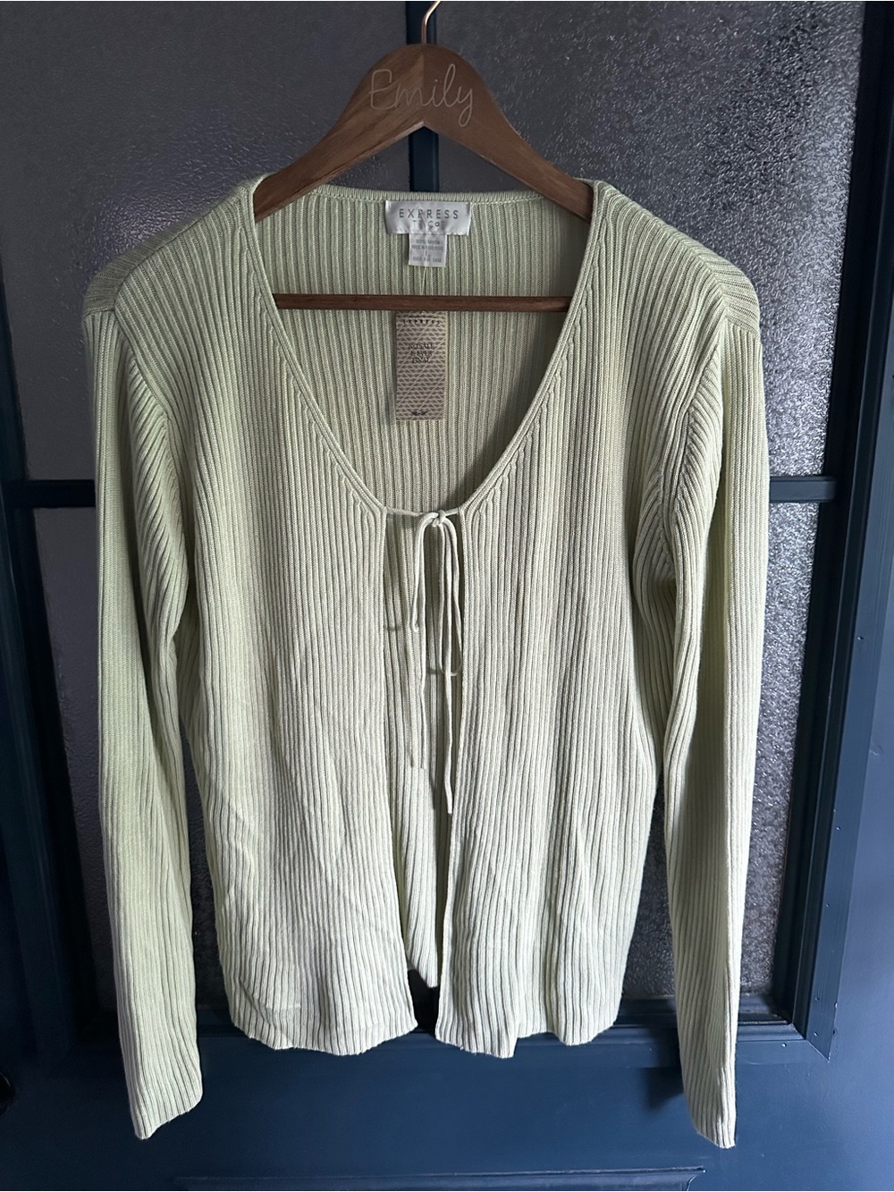 Vintage NWT Express Light Sage Ribbed Tie-Front V-Neck Sweater